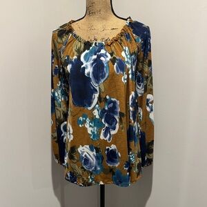 Sew in Love Floral Peasant Blouse in Browns and Blues